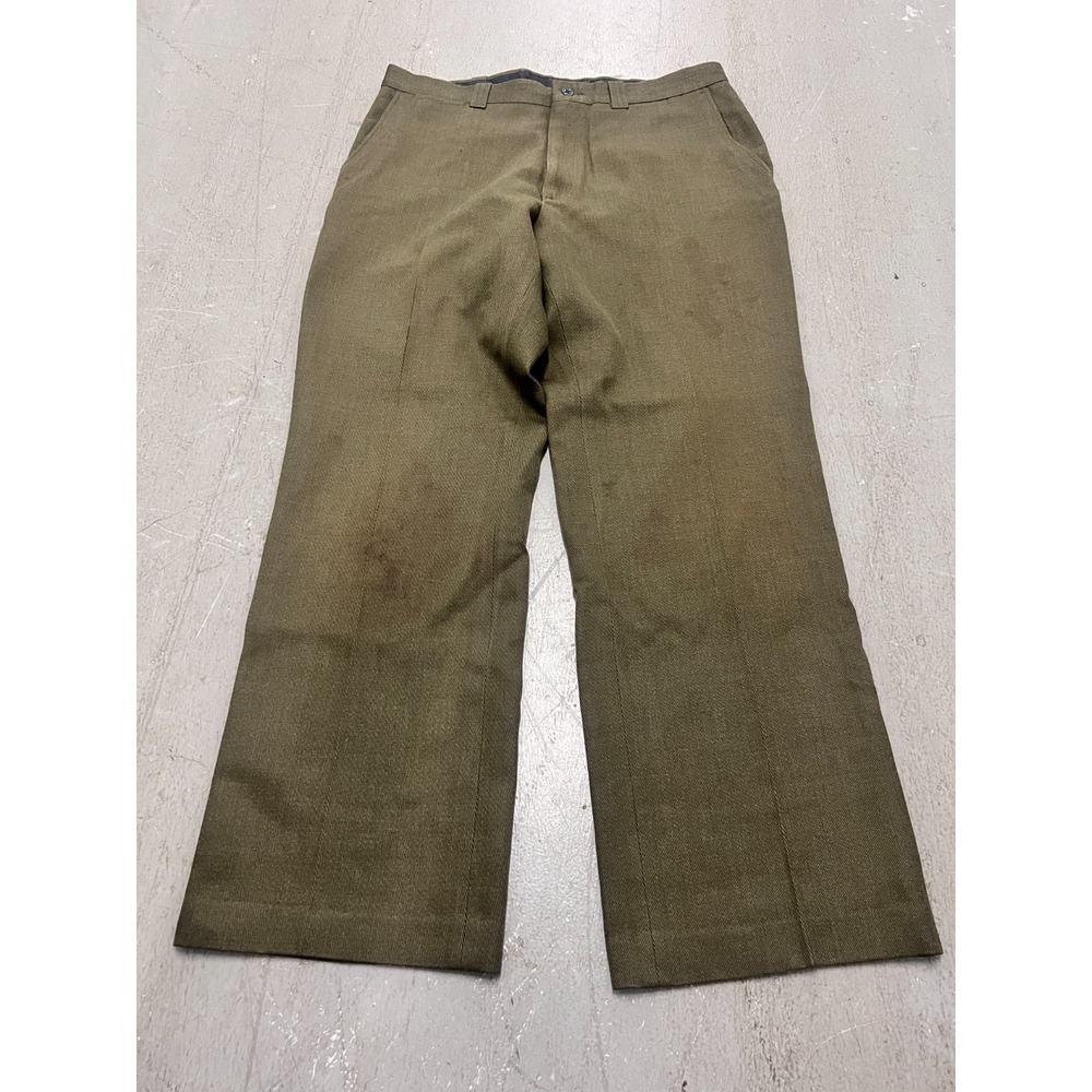 Vintage Cabela's Pants Mens 34W Olive Green Wide Leg Flat‎ Front Outdoor Zip Fly